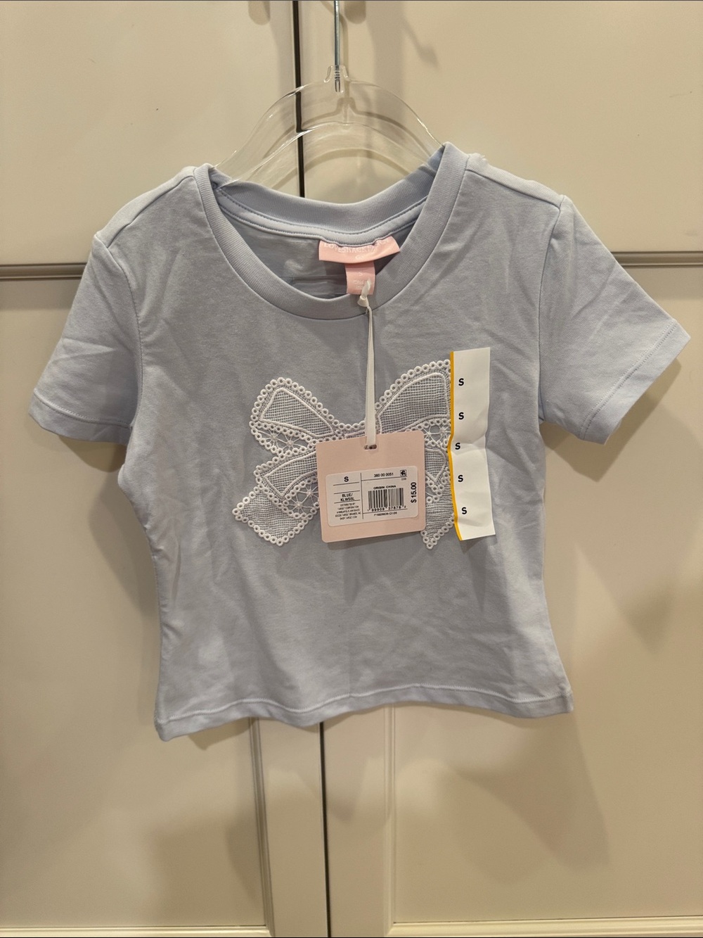 LoveShackFancy x Target Girls Maeve Bow Appliqué Tee Blue Size S NWT